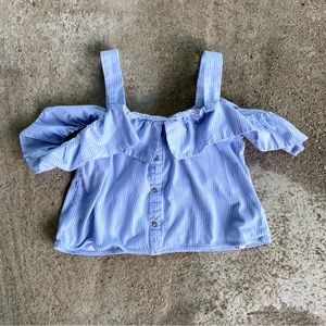 ✷ Zara ✷ Blue and White Striped and Cropped Summer Top Size Small